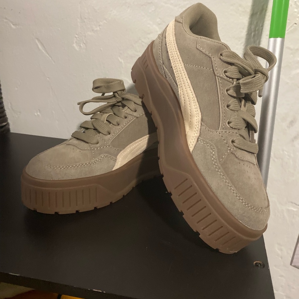 Puma Tan and Cream Platform Sneakers